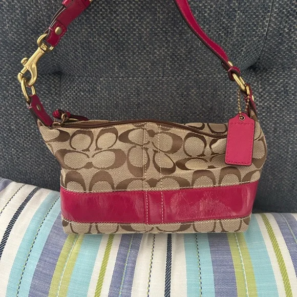 Coach Pink and Brown Signature Shoulder Bag - Picture 2 of 4